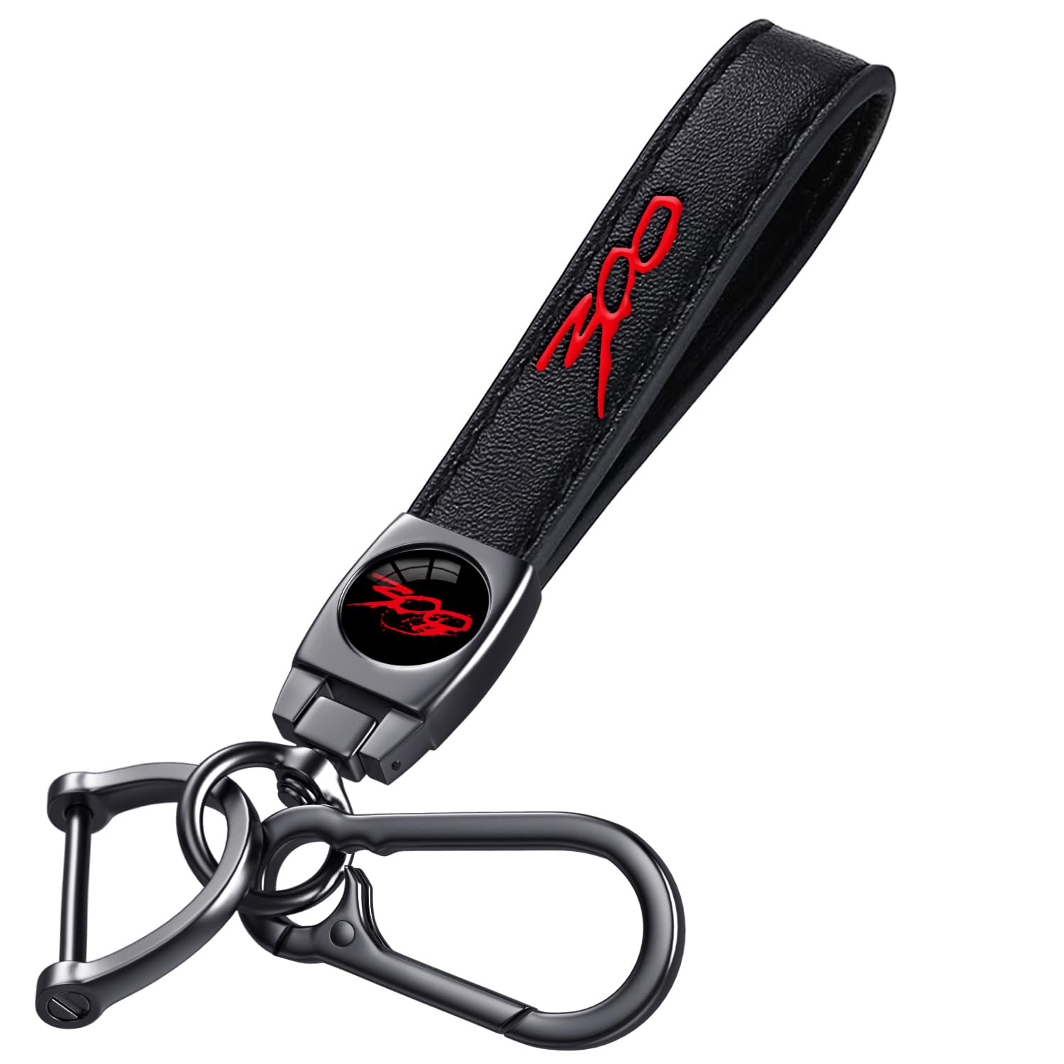 Black Car Keychain, Premium Metal Key Ring &amp; Black Leather, Anti-Scratch Anti-Drop Compatible with Chrysler 300/C/ 300S Car Accessories