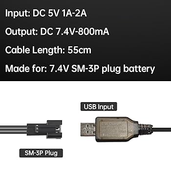 Amazon.co.jp: AMZZN 7.4V 800mh USB充電ケーブル SM-3Pプラグ