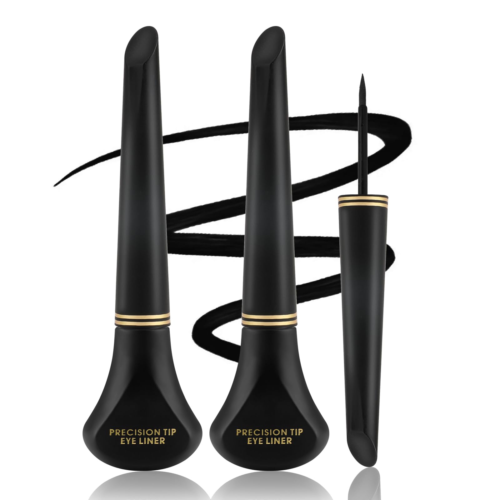 Boobeen 2pcs Black Ink Liner, Liquid Eyeliner Makeup Waterproof Eyeliner Pen Long Lasting, Precision Brush Tip, Goes on Smoothly 0.18 Ounce (Pack of 2) Black