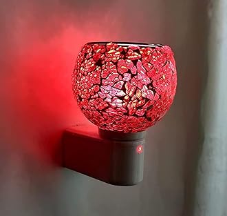 Kapur Dani Electrical Camphor Diffuser. Glass Kapoor Dhani & Essential Oil Diffuser with On Off Switch to Toggle Between Burner & Lamp (Red Glass)