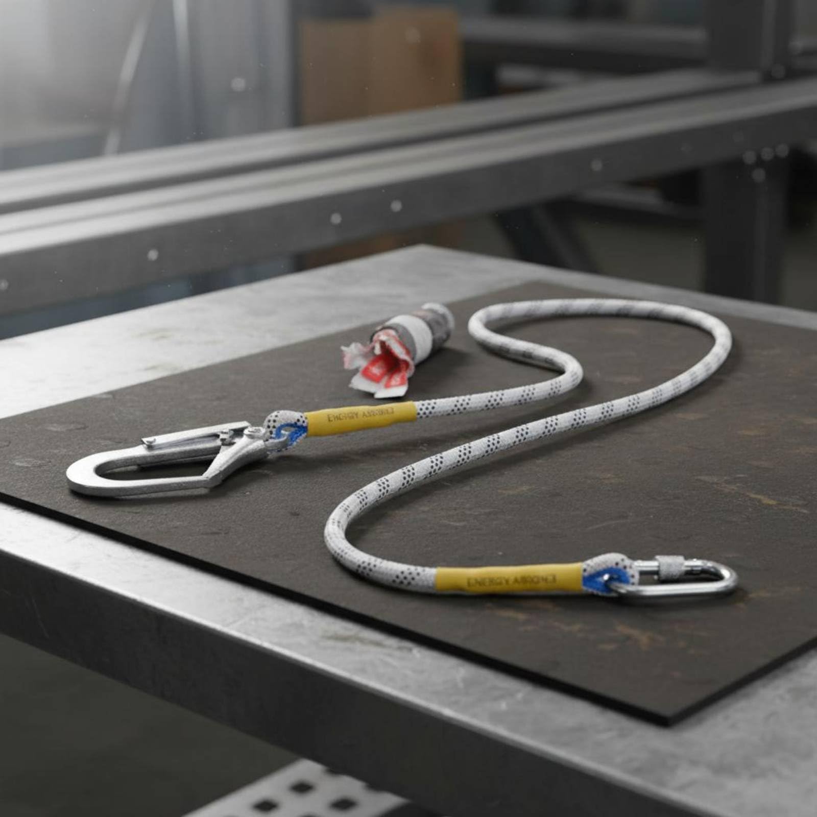 Imbracatura di con Ganci Fune Posizionamento Moschettone Assorbitore Ammortizzante Connessione Sicura Regolabile, Fune Di Sicurezza Da 2 Metri Con Doppio Gancio Grande E Ammortizzatore