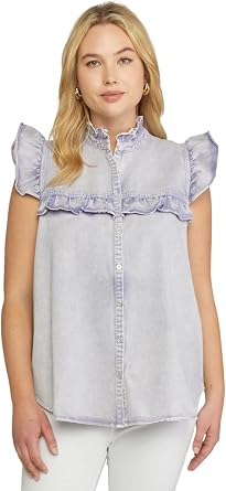 Entro Womens Ruffled Denim Top