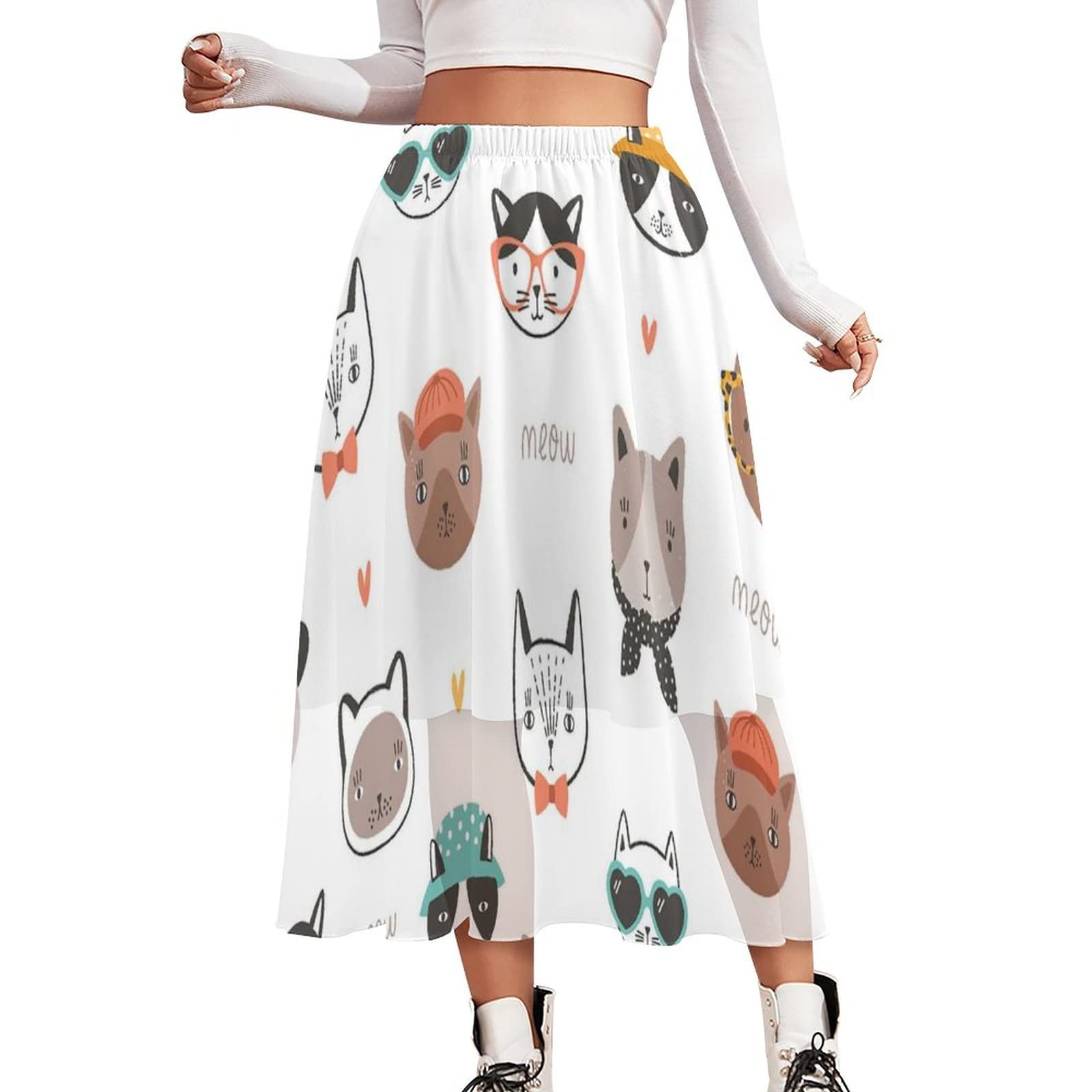 Amazon.co.jp: ロングスカート チュールスカート かわいい 面白い 猫