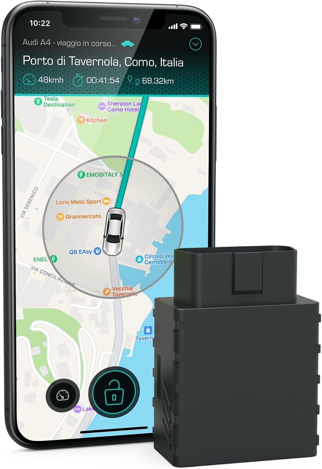 CARLOCK: Antifurto Auto, 4G GPS Tracker in Tempo Reale con Sistema di Allarme tramite Smartphone, con Dispositivo e App, Preciso e Facile da Usare
