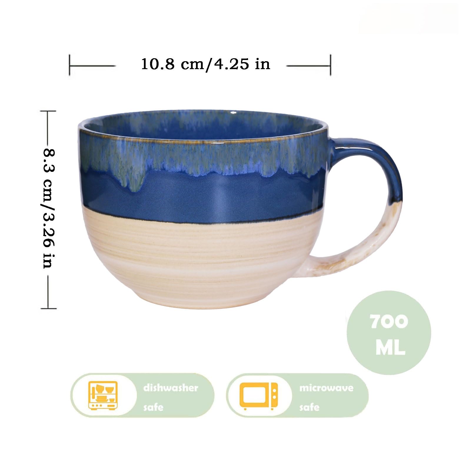 Grande tasse à café XXL en céramique 700 ml bols à soupe avec anse, bol pour petit-déjeuner, céréales, soupe, porridge, salade, tasse en céramique extra large (700 ml blanc