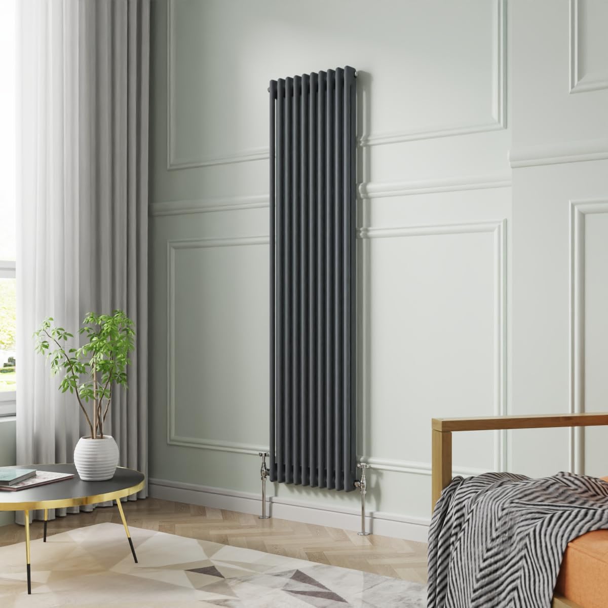 NRG 1800 x 470mm Anthracite Vertical Cast Iron Radiator Double Panel