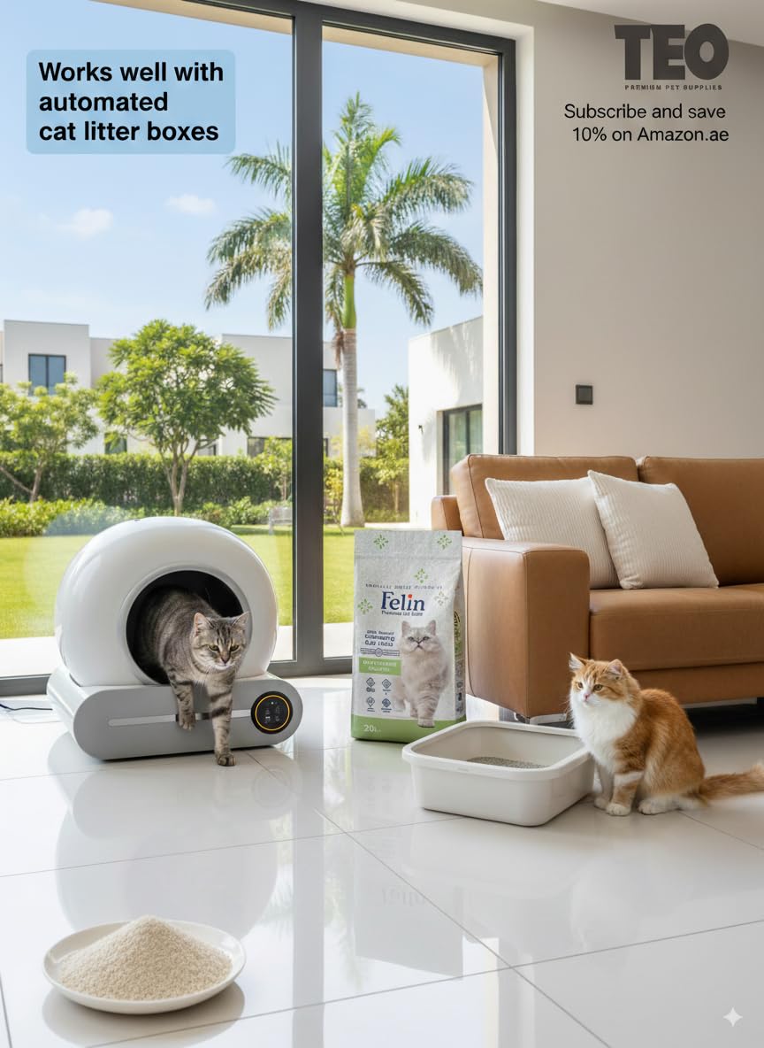 Teo Premium Pet Supplies Felin Cat Litter Clumping 100% Natural Bentonite, Clumping 99.5% Dust Free, Forever Fresh, Pet-Friendly, Fighting with Odors Green Apple Scented (5 L)