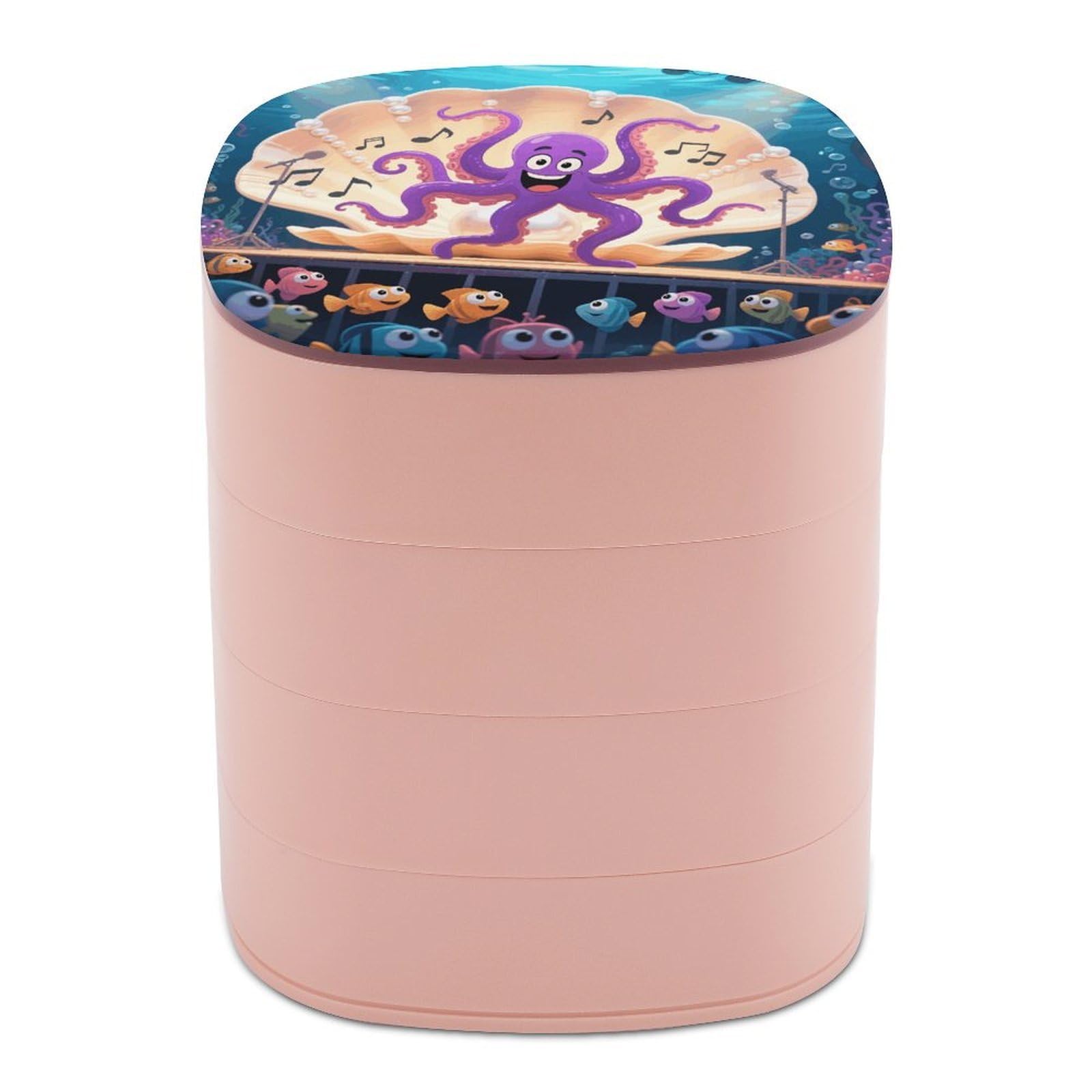 VstaDank Octopus Cartoon Jewelry Box with Mirror 4-Layer Rotating Jewelry Tray Case Portable Jewelry Case Trinket Boxes Trinket Cases Travel Jewelry Organizer Earrings Storage Box