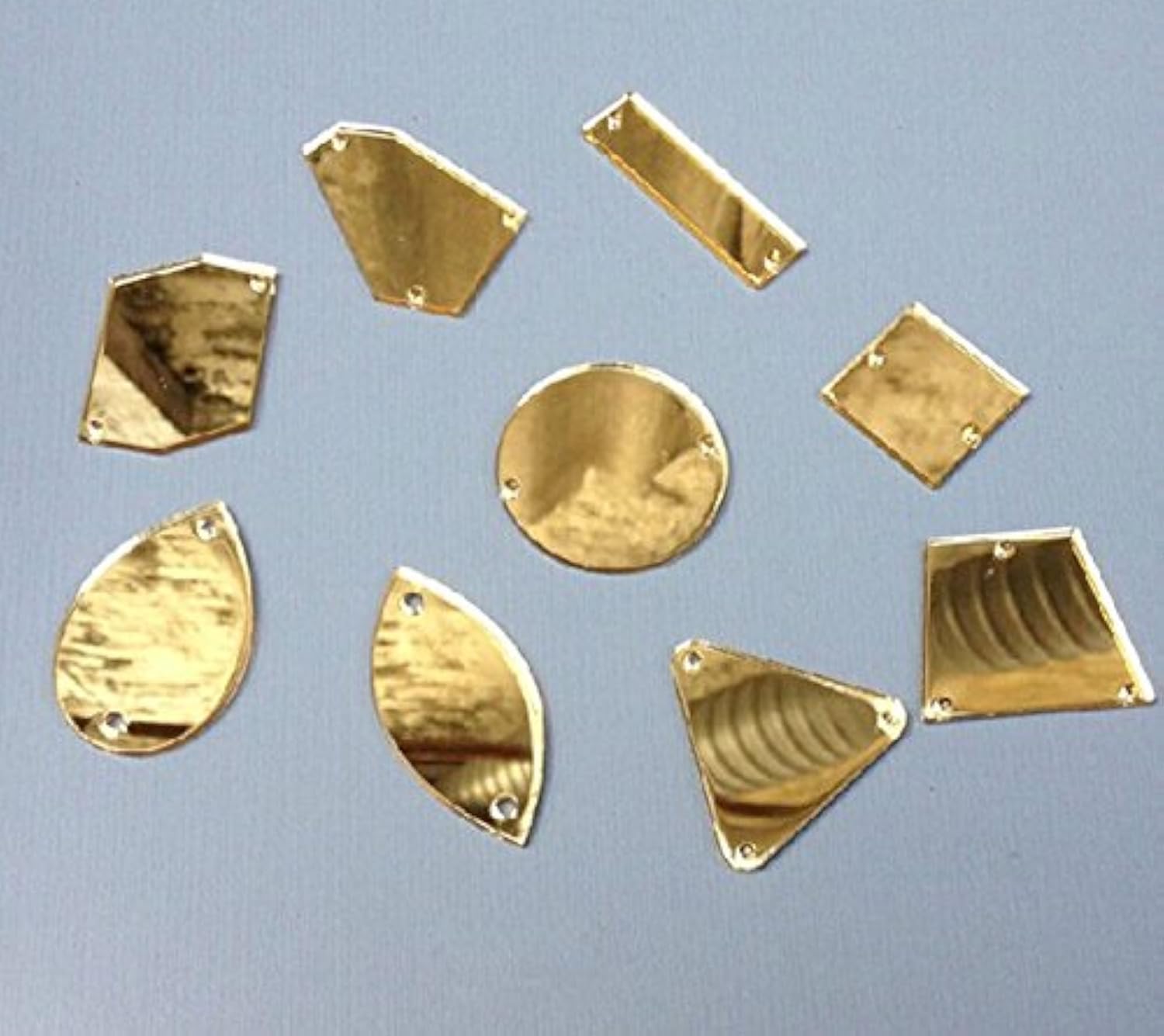 Sew On Gold Acrylic Mirror Diamante Rhinestone Crystal Flat Back Mirror Beads with Hole for DIY Wedding Dress Clothing Bags Shoes Decoration Accessory (Gold)