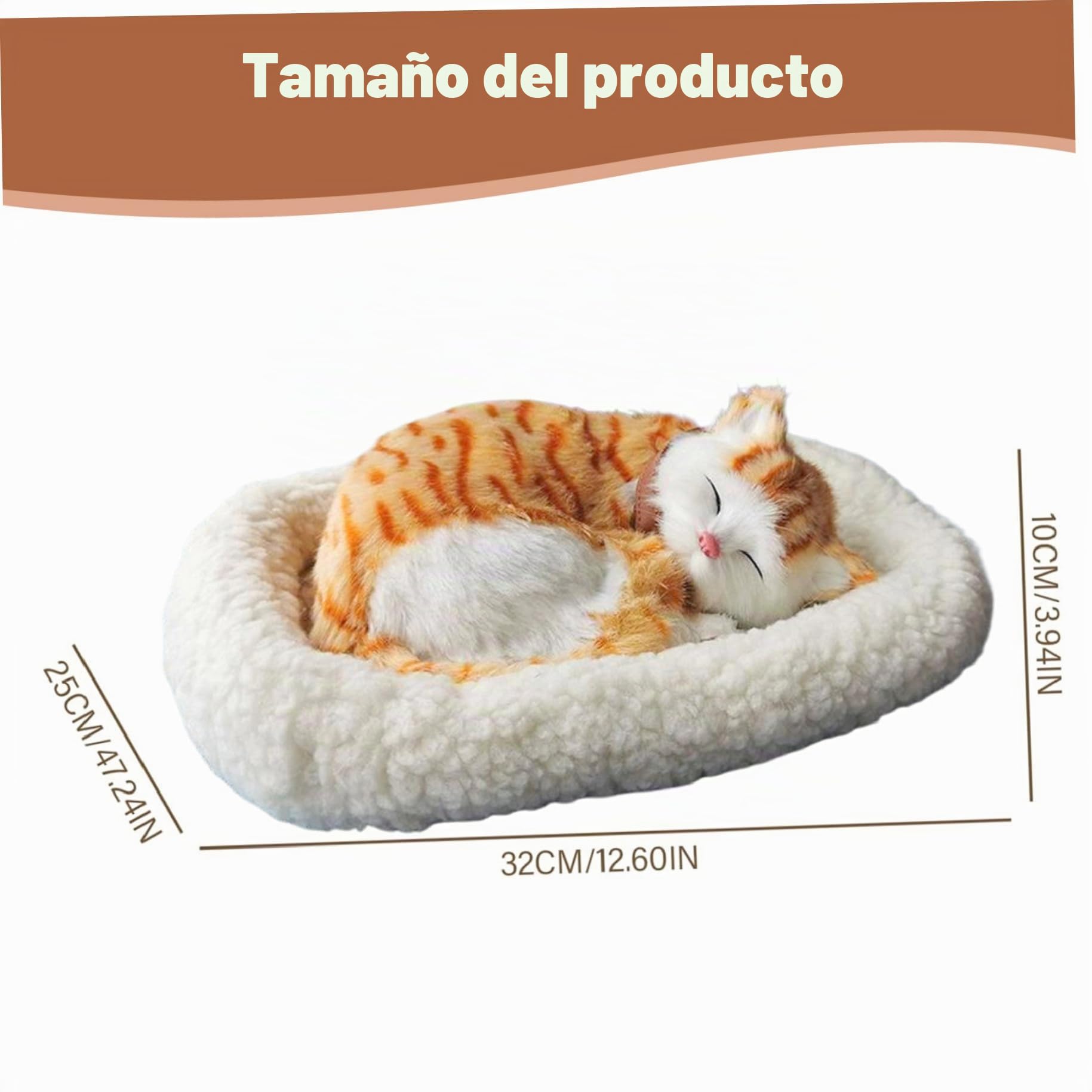 Peluche de Gato Que Respira, Suave y tierno, durmiendo sobre una Almohadilla. Gato Interactivo Realista Que Respira, Funciona con Pilas, para Escritorio en casa, sin Pilas, Amarillo.