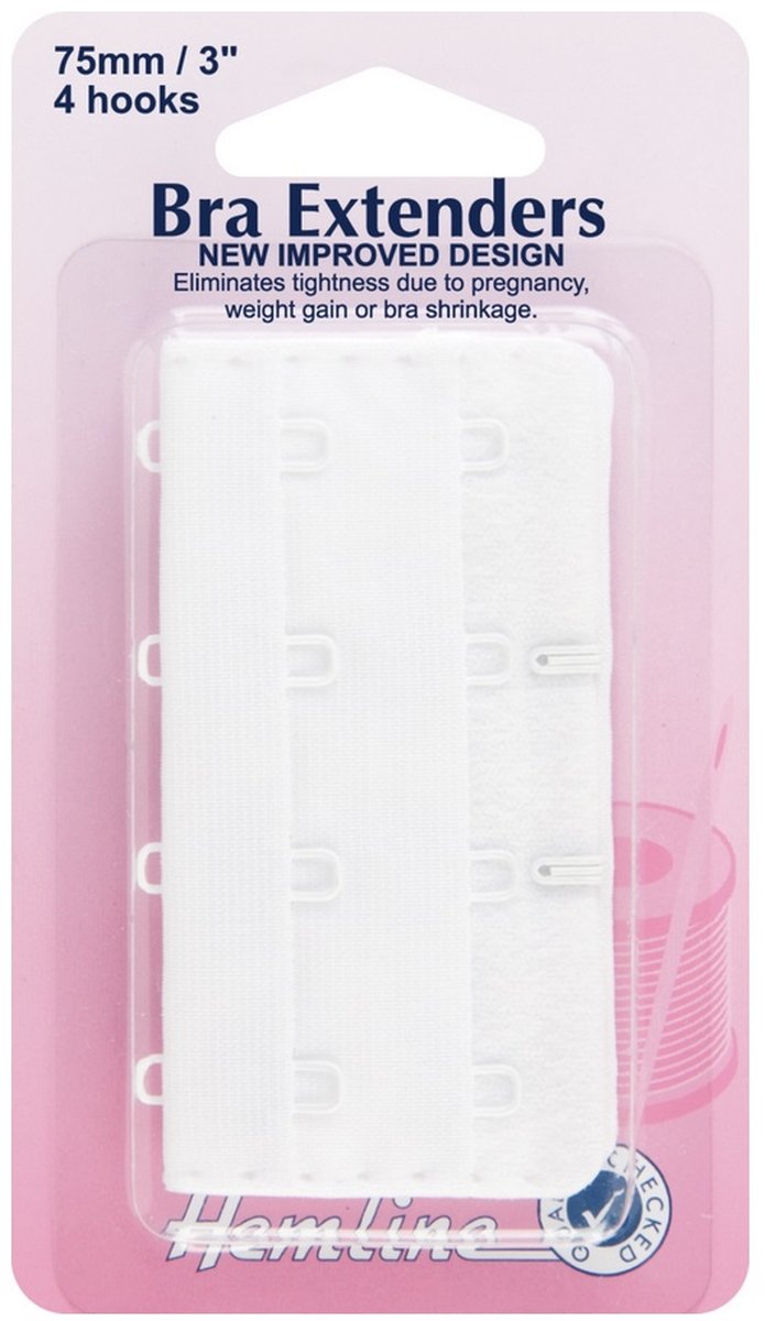Hemline White Bra Back Extenders 4 Hook 75Mm: