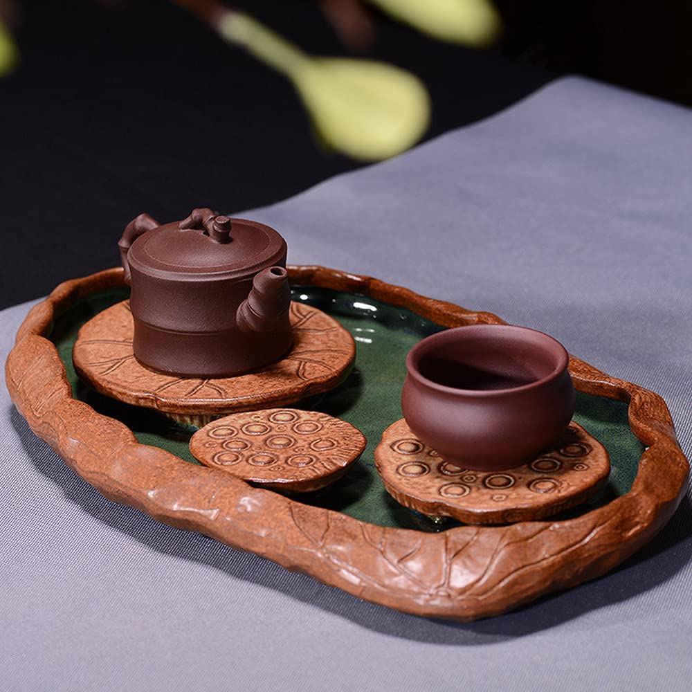 Bandeja de té Simple for el hogar,Bandeja for Servir té,Bandeja de té Cerámica cruda Burbuja Seca Platillo de té Almacenamiento Agua Hoja de Loto Teaboard Juego de té