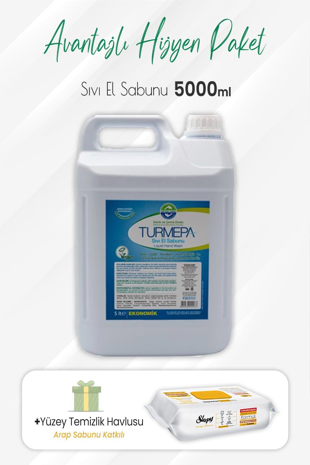 Turmepa Sıvı Sabun 5 lt ve Arap Sabunlu Yüzey Temizlik 100' lü