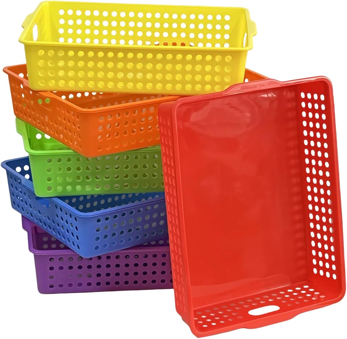 6 Pack Plastic Turn in Paper Trays for Classroom, Bin Baskets,Bright Color | Organizing Desk Organizers for School Supplies, Classroom Organization and Storage Tray Holds 4A Paper