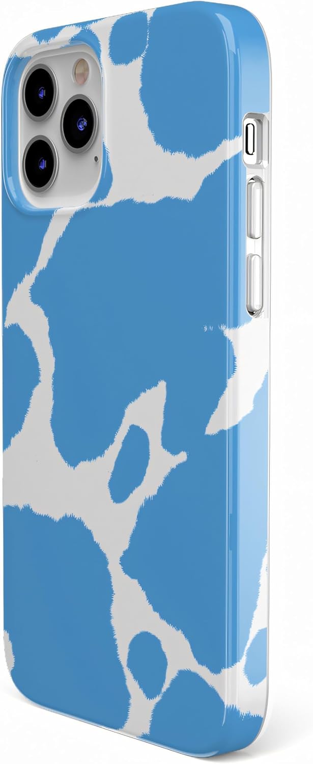 Casely iPhone 12 Pro Max Case | Current Mood | Light Blue Cow Print | Classic Ultra Slim Design