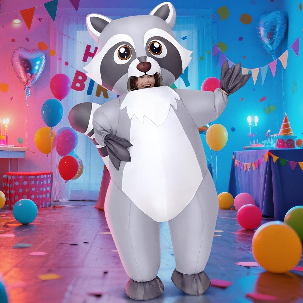 Inflatable Raccoon Costume Adult, Inflatable Costumes For Adult, Inflatables Raccoon Costume Women/Men for Fancy Funny Party, Full Body Blow Up Costumes, Raccoon Dress Raccoon Onesie For Halloween