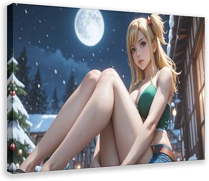AI Japanese Anime, AI Sexy Girl, Super Long Hair, Cute Girl, Bikini, Sexy Lingerie, Double Ponytail, Ice And Snow, Christmas Tree 1 Canvas Poster Bedroom Decor Landscape Office Room Decor Gift Frame-s