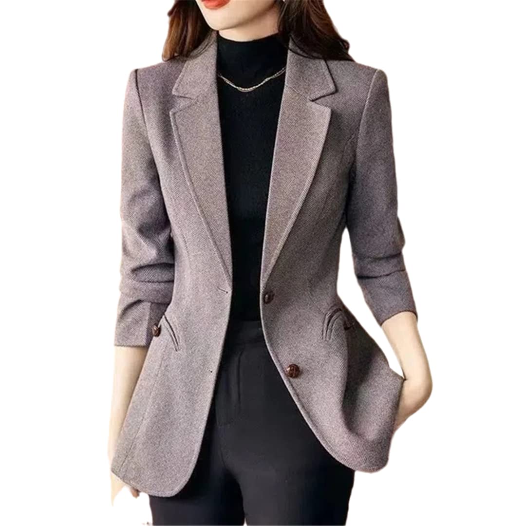 Wool Blazer Womens Autumn Winter Slim Office Ladies Blazers Coat Short Female Classic Casual Outwear Tops