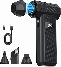 Longzhuo Soprador De Ar Comprimido Elétrico Super Potente De 120.000 Rpm, Com 4 Velocidades Ajustáveis, Display Led E 4 Bicos. Recarregável, Ideal Para Limpeza De Teclados, Pcs, Carros E Residências.
