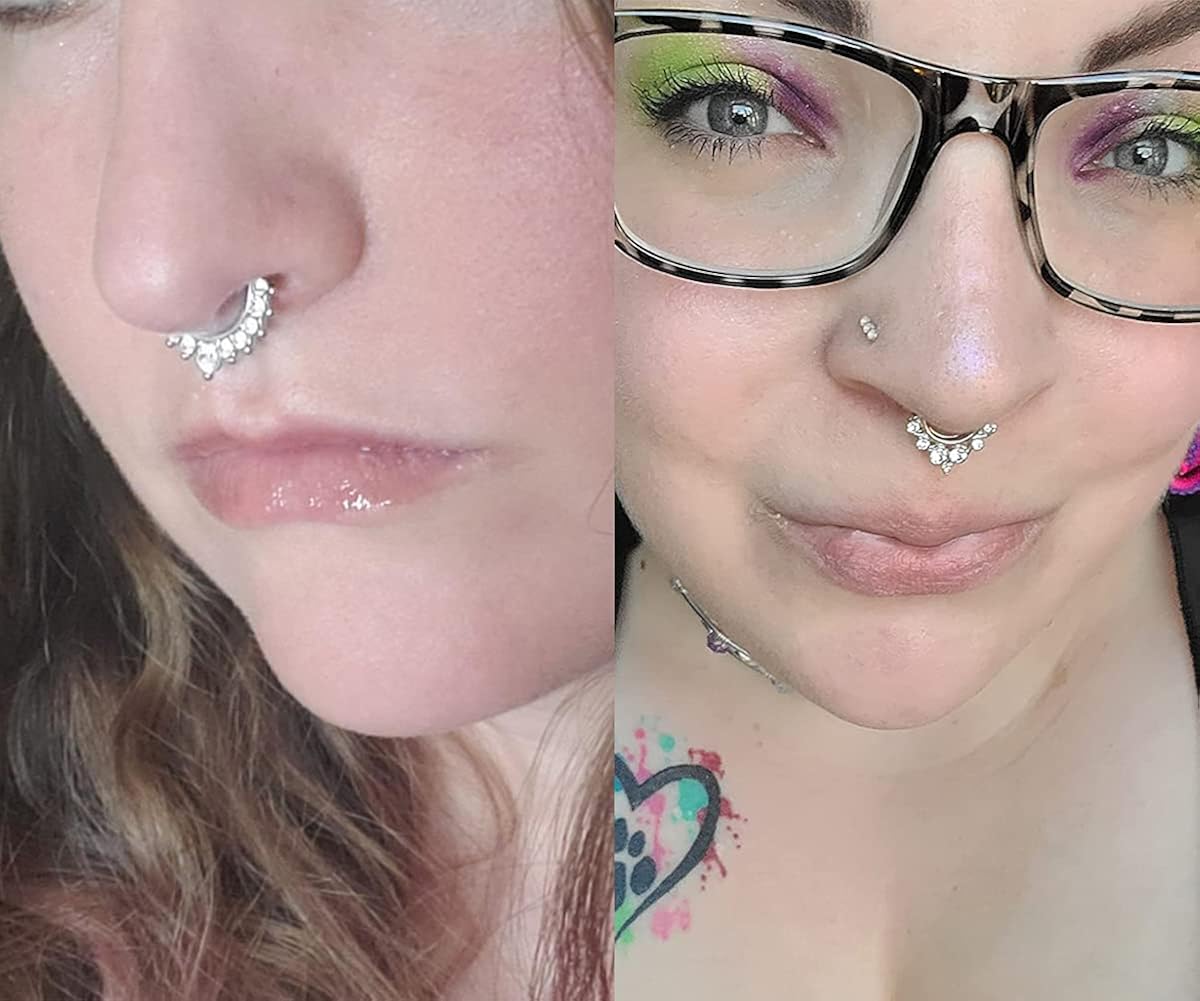 QWALIT Fake Nose Ring Fake Septum Fake Nose Rings for Women Fake Nose Piercing Fake Septum Ring Fake Septum Piercing Faux Nose Rings for Women Fake Nose Ring Hoop Fake Lip Ring 11-mix -silver single