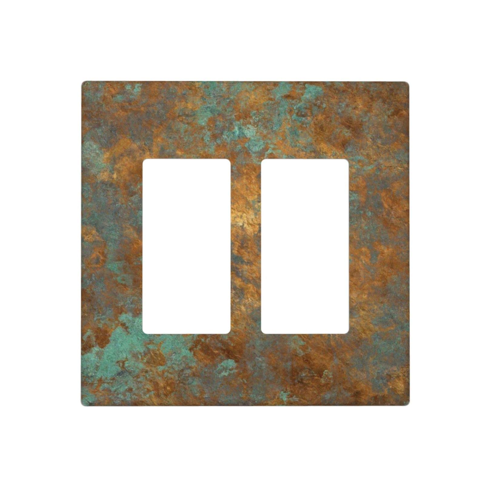 Light Switch Cover Double Rocker Aged Copper Patina Decorative Outlet Wall Plate Cover Modern Switch Plate Covers Wallplates Standard Size Wp131311 Wall Plates