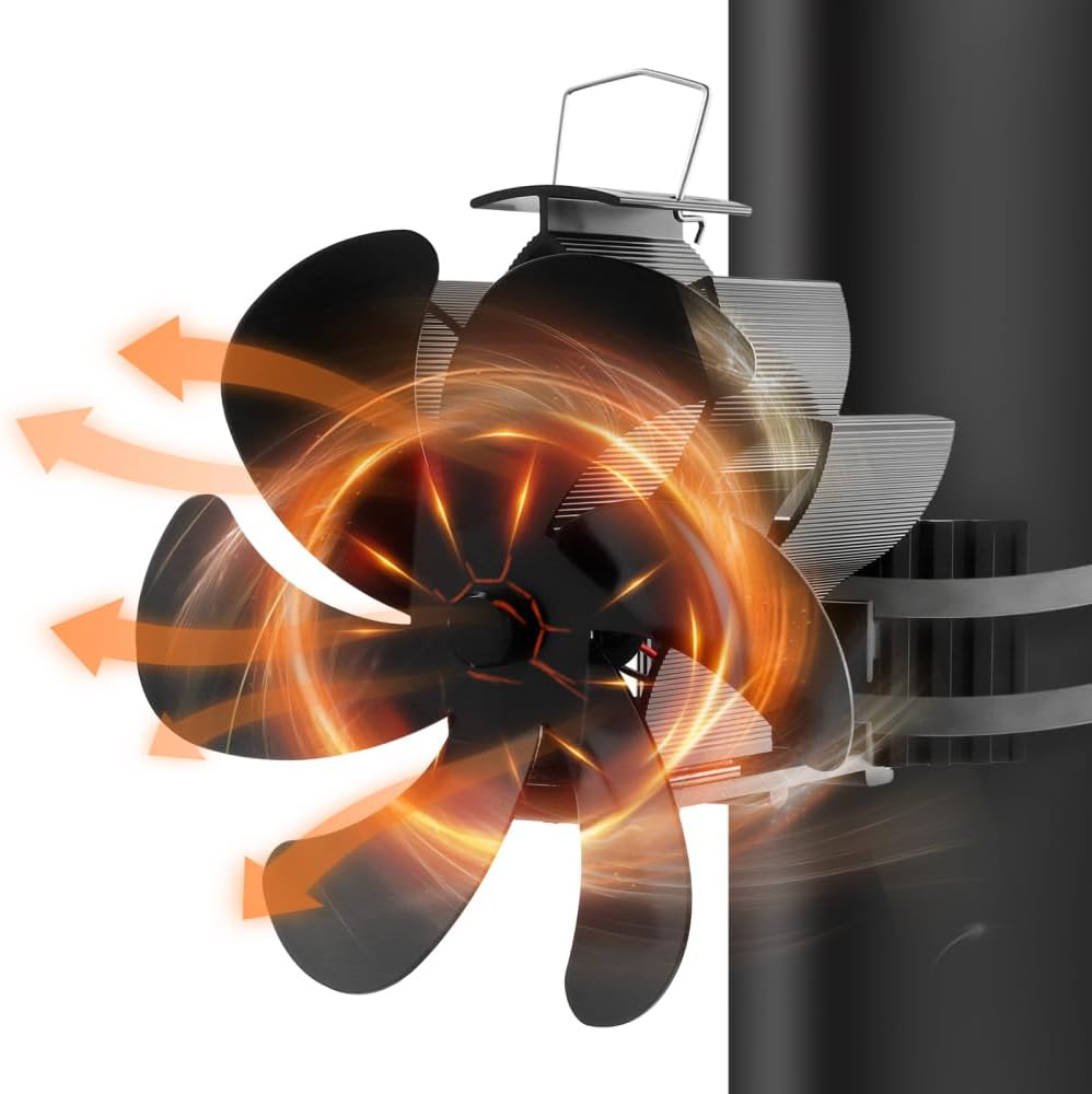 Mersyn Log Burner Fan, Woodburner Stove Fan 6 Blades, Wood Burning