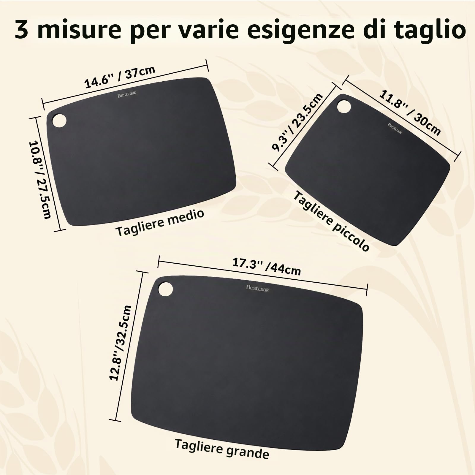 Tagliere in Fibra di Legno, Set da 2, Lavabile in Lavastoviglie, senza BPA | Non tossico, Ad Alta Densità, non Poroso, per Carne, Verdura, Frutta, Pane