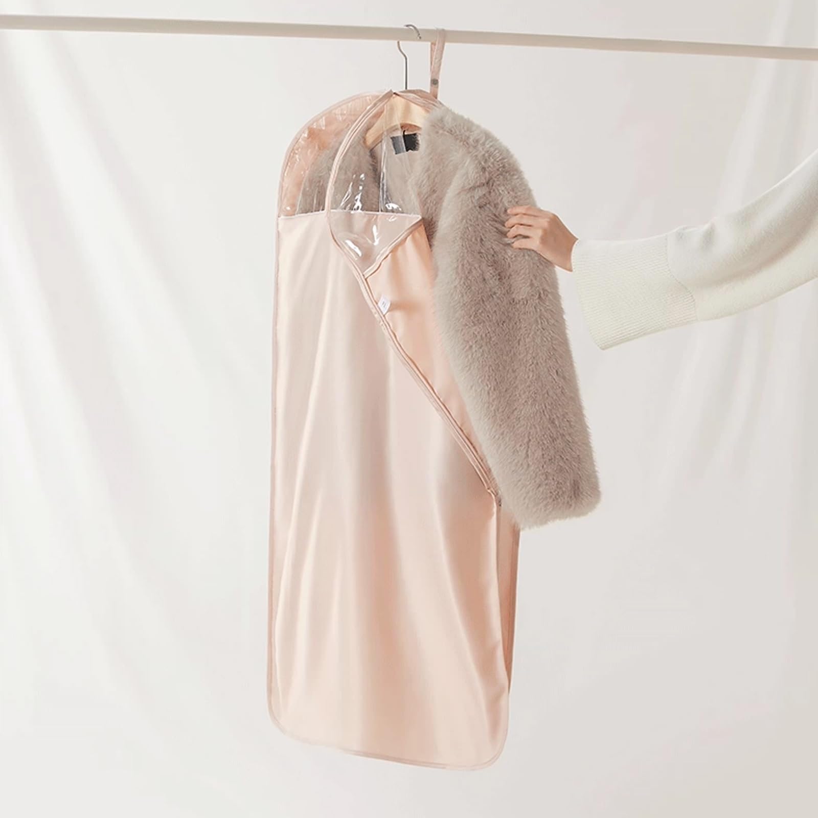 Fundas Ropa Armario, Bolsas para Guardar Ropa Fabricadas Satén Lavable Ventana Transparente, Adecuado para Prendas Transpirables(White,58/*9 * 110cm/23 * 3 * 43in)
