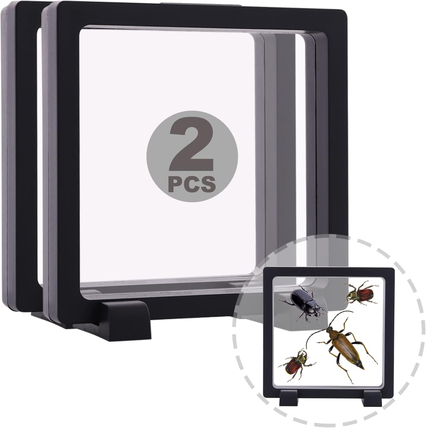2 Set 7.1 Inch 3D Floating Display Frame Case for Jewelry, YITOU Challenge Coin Display Stands Case Holder for Fossil, Rock, Gemstones, Megladon Tooth, Specimens, Floating Frame Case