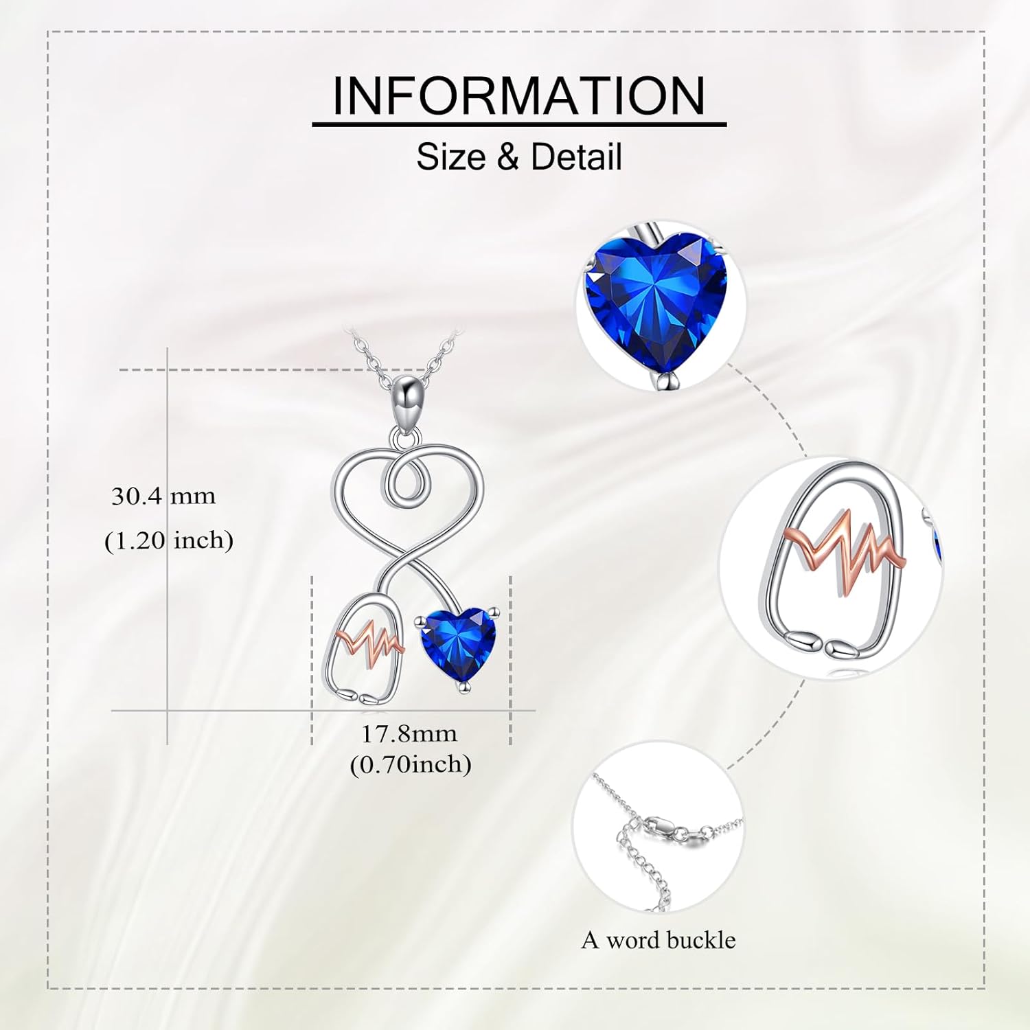 Stethoscope Necklace for Women 925 Sterling Silver Blue Heart Pendant Graduation Jewelry Gift for Nurse Doctor Medical Student RN - Image 5