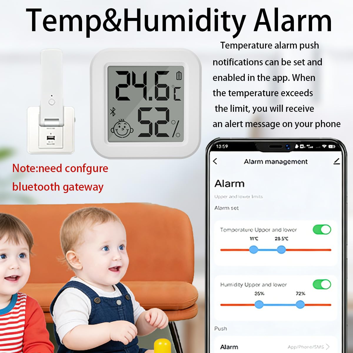 Termometr z higrometrem z Bluetooth, cyfrowy higrometr pokojowy, wskaźnik temperatury i zapisywanie danych w aplikacji Smart App, do szklarni dla niemowląt, garażu i biura