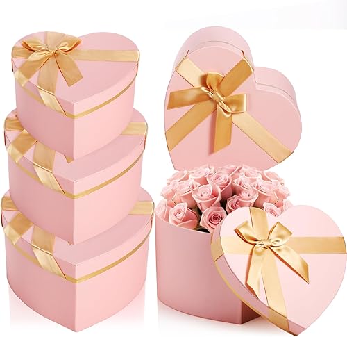 Resurhang Caja de 4 piezas en forma de corazón para arreglos florales, caja de regalo de corazón con tapa para regalo, caja de regalo de dulces para