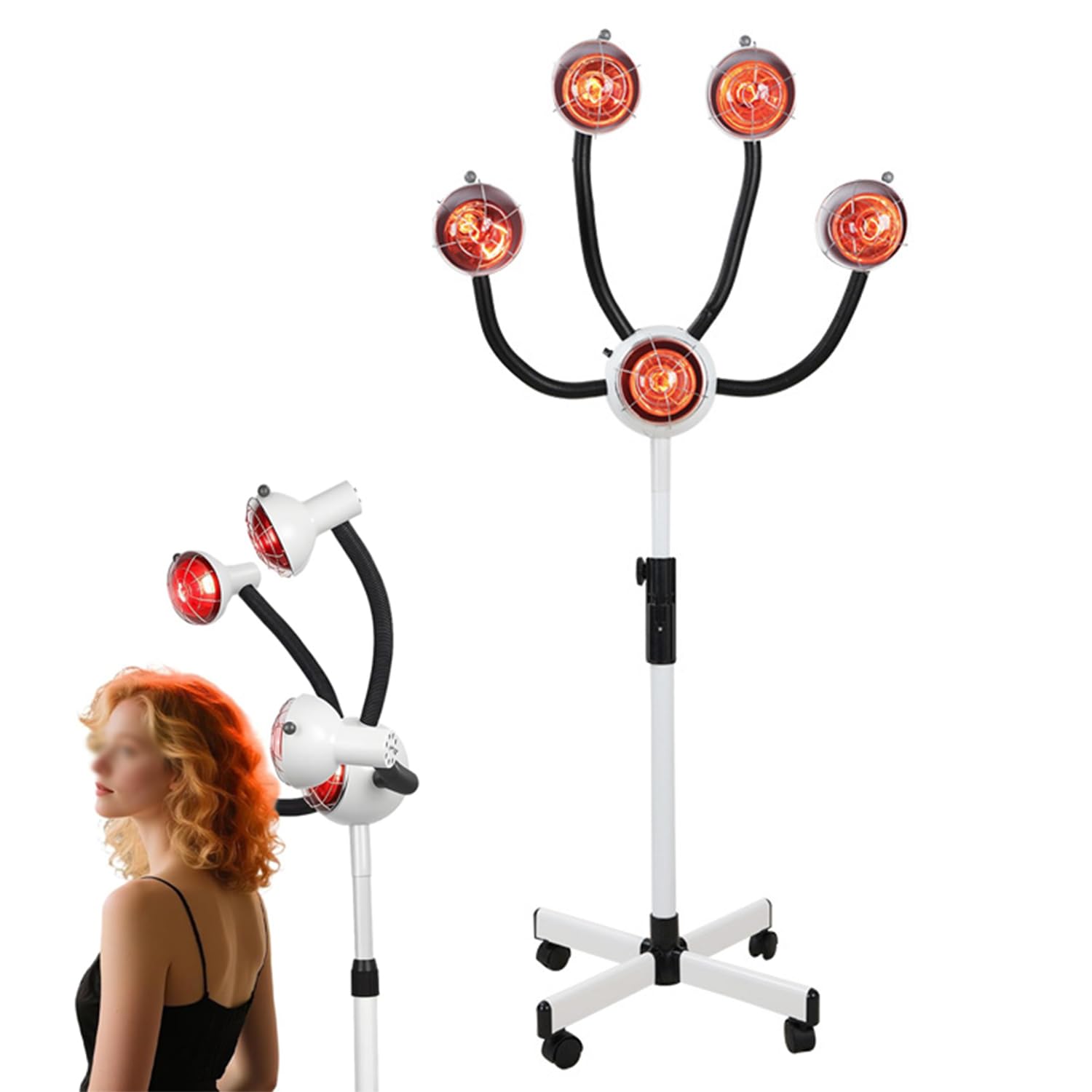750 W Podczerwień Ciepła Lampa Z Czerwonym Światłem, Stałe Suszenie Akceleratora, Regulowana Wysokość od 130 do 155 Cm, 5 Niezależnych Żarówek Kontroli Temperatury