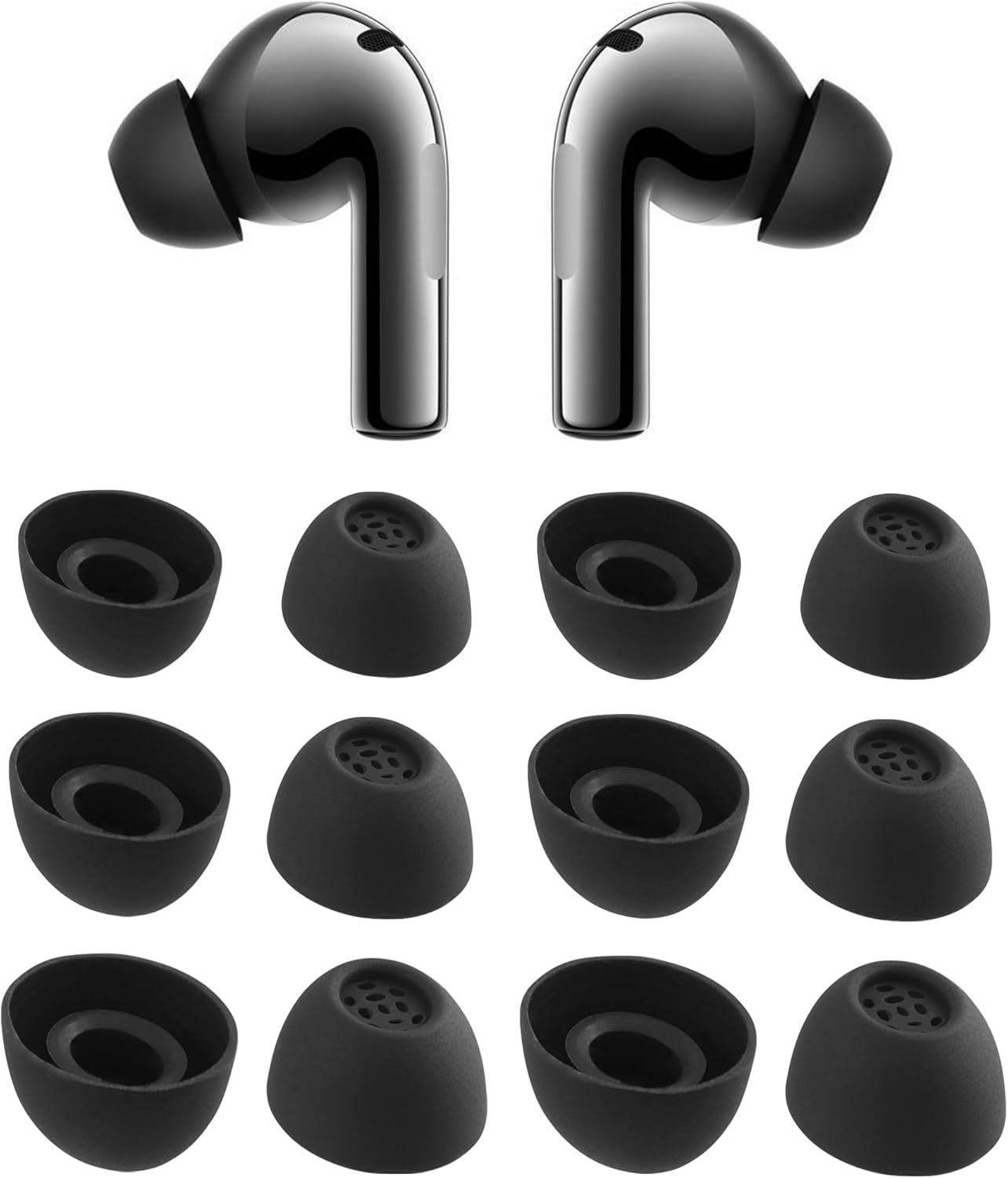 Replacement Silicone Ear Tips for OnePlus Buds 3 / Buds Pro 2 / Buds Pro 3 / Nord Buds 3 / Nord Buds 3 Pro Earbuds, 6 Pairs (S/M/L, Black)
