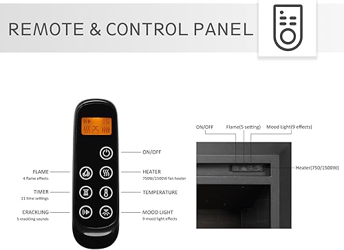 Miniatura 5 de LegendFlame Carl 28 pulgadas con kit de molduras, inserto de chimenea eléctrica, calentador de chimenea 7501500 W, sonido crepitante de fuego,