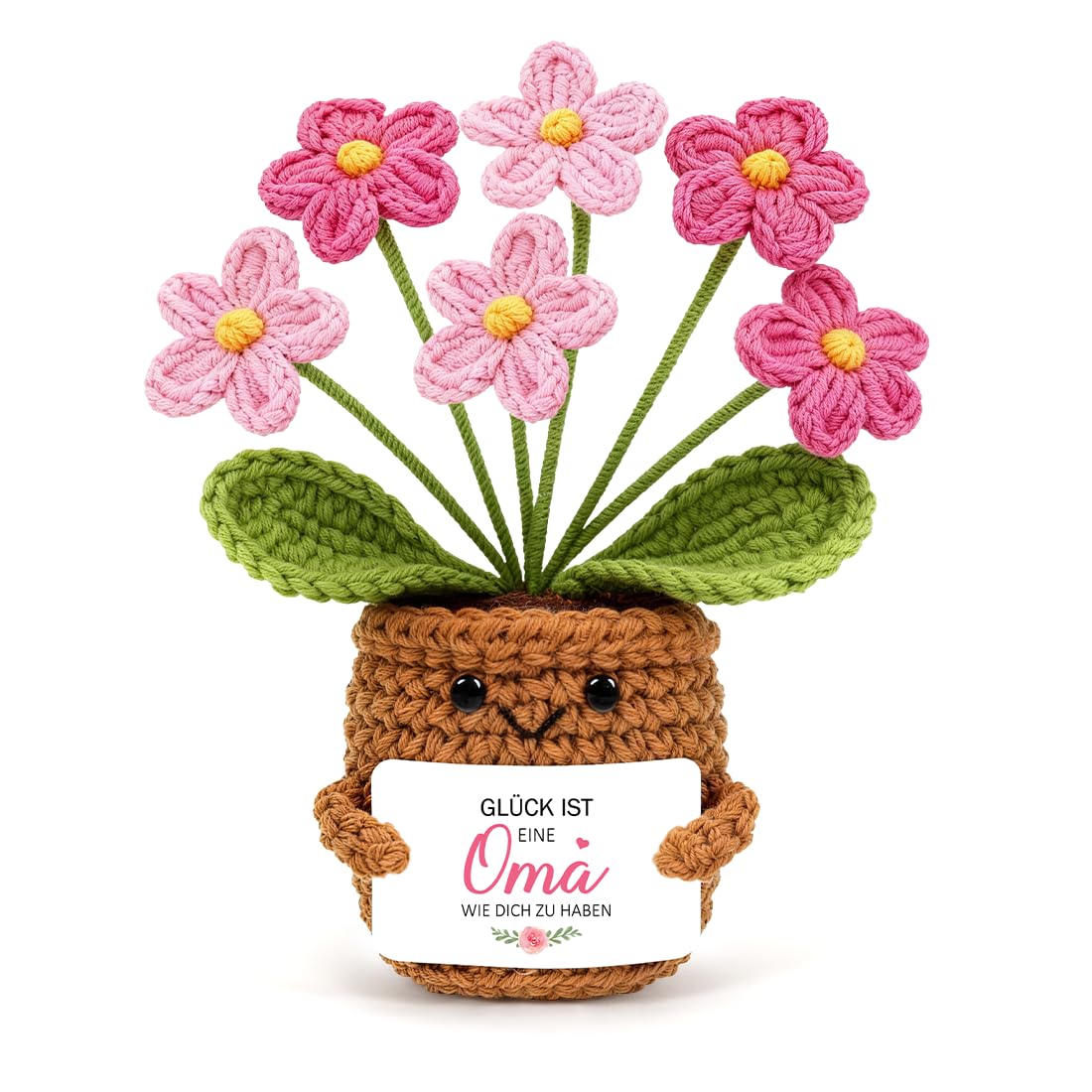 HUKUMA Pocket Hug Blume Oma, Geschenke für Großmutter, Gehäkelte Blumen Glücksbringer, Oma Geschenk für Geburtstag Muttertag Großelterntag Weihnachten Neujahr