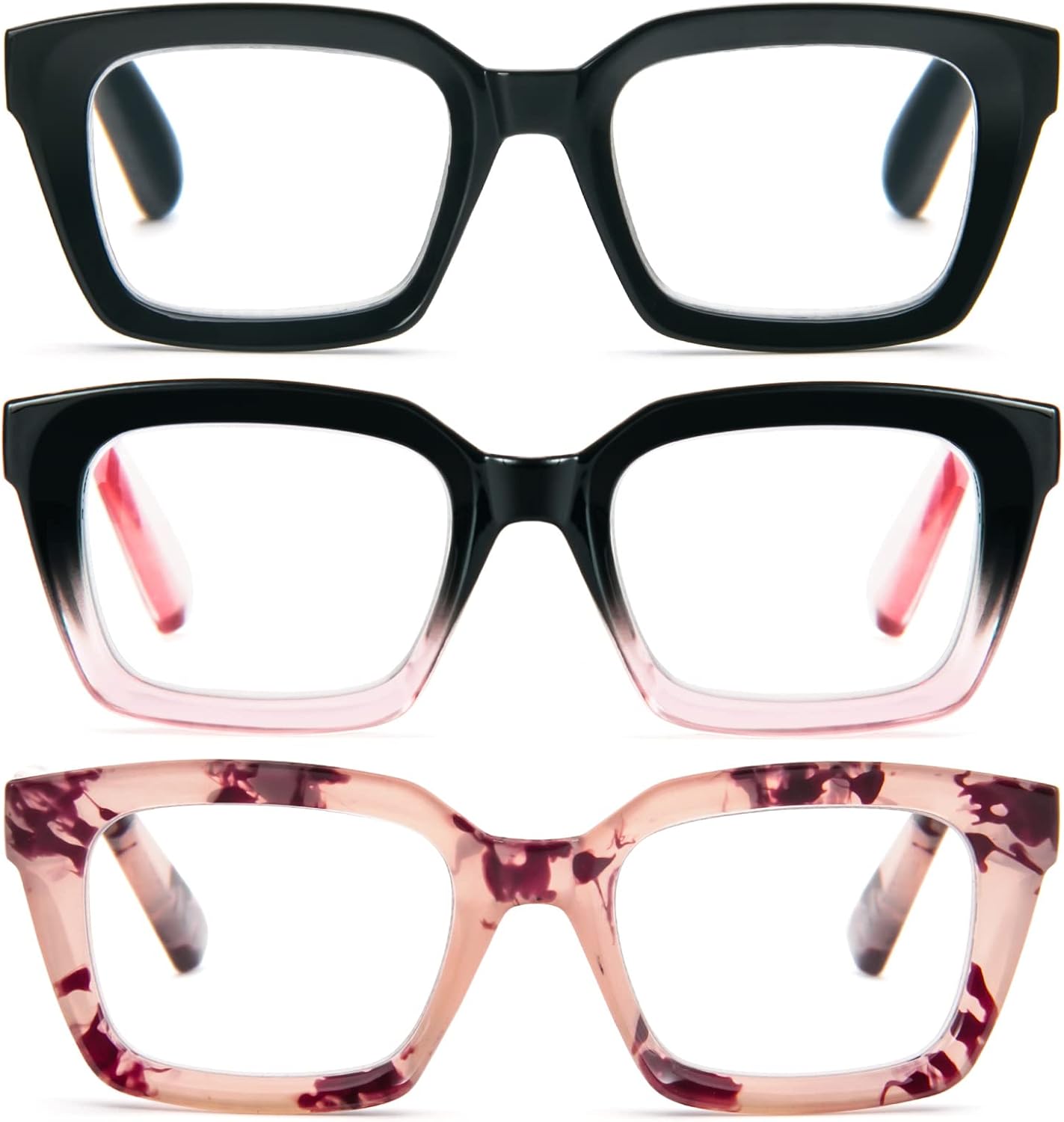 DXYXYO Reading Glasses for Women Blue Light Blocking Oversized Fashion Oprah Style Square Computer Readers, 2.25 Magnification 3 Pack