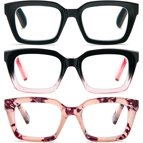 DXYXYO Reading Glasses for Women Blue Light Blocking Oversized Fashion Oprah Style Square Computer Readers, 2.5 Magnification 3 Pack