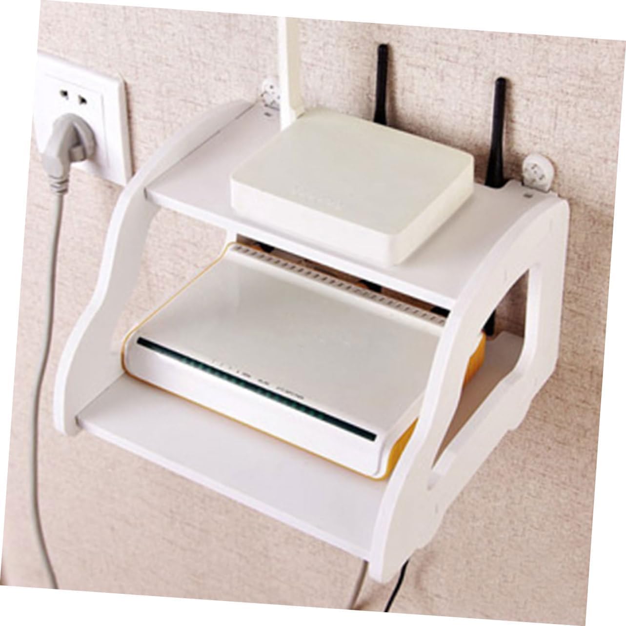 WiFi Router Storage Box Wall Mount Adhesive WiFi Router Box | Space Saving Router Wall Mount Bracket Design Wall ABS Router Holder Case for Home, Office, Gaming Room (1)