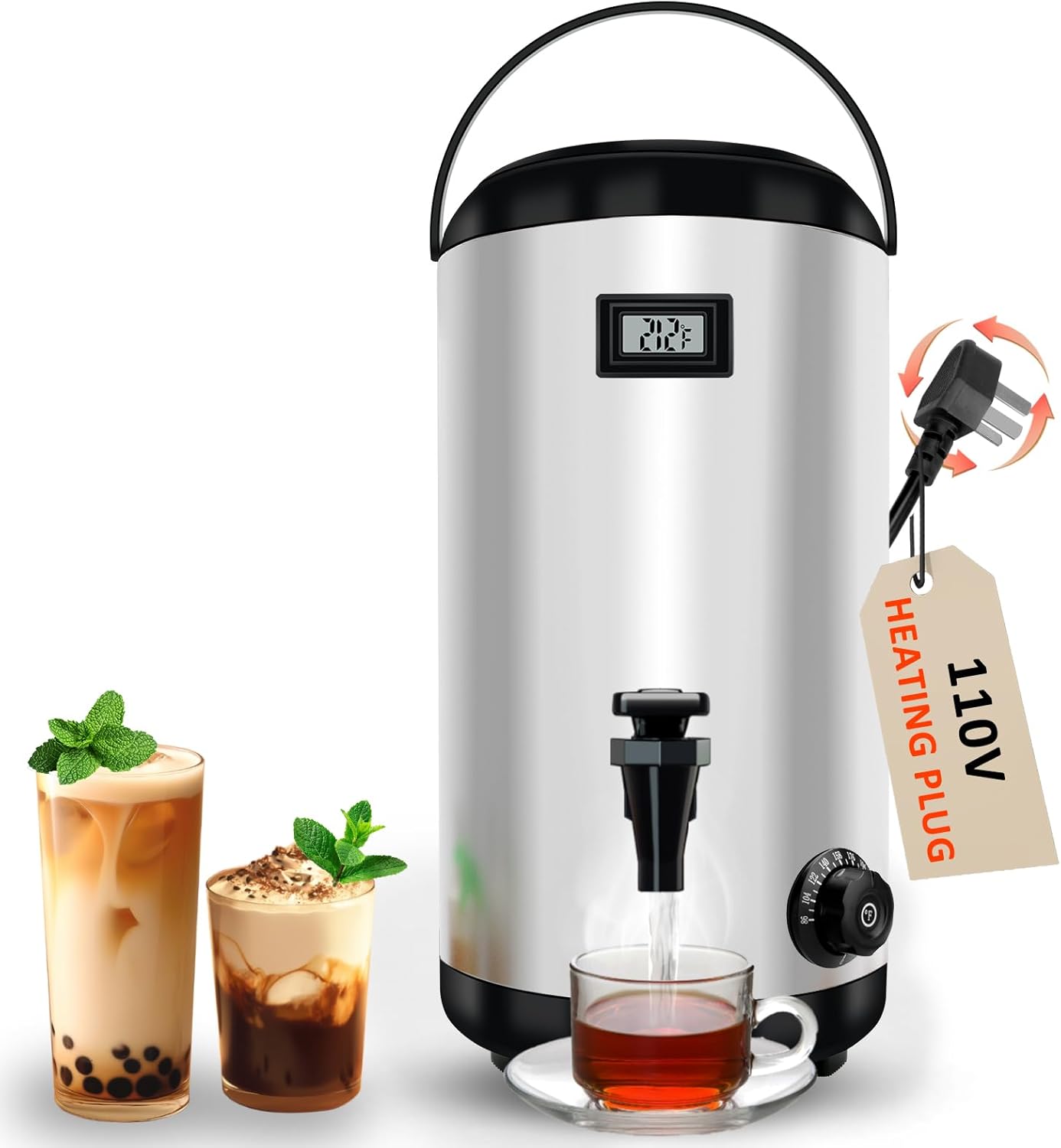 Drink Dispenser with Heating Insulated Beverage Dispenser, Electric Heating Beverage Dispenser-75 Cup Hot&Cold water Urn,Stainless Steel Hot Drink Dispenser 12 L/3.2 Gallon for tea,Juice