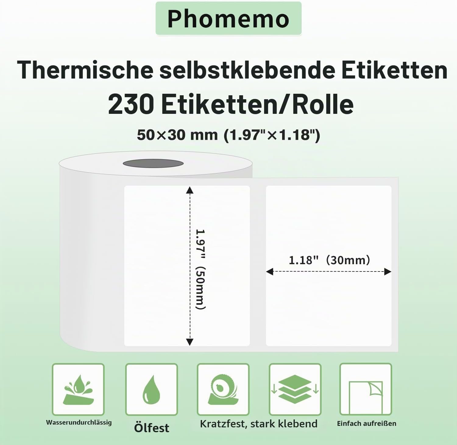 Phomemo M110 Etiketten Selbstklebende für M110/M220, 50x30mm, 230 PCS