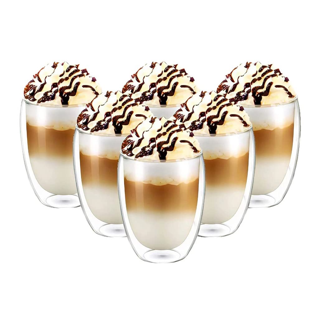 6 Stück 350 ml doppelwandiges Teeglas für Bier, Kaffee, handgefertigt, kreatives Getränk, transparentes Trinkgeschirr (Einheitsgröße) (Einheitsgröße)