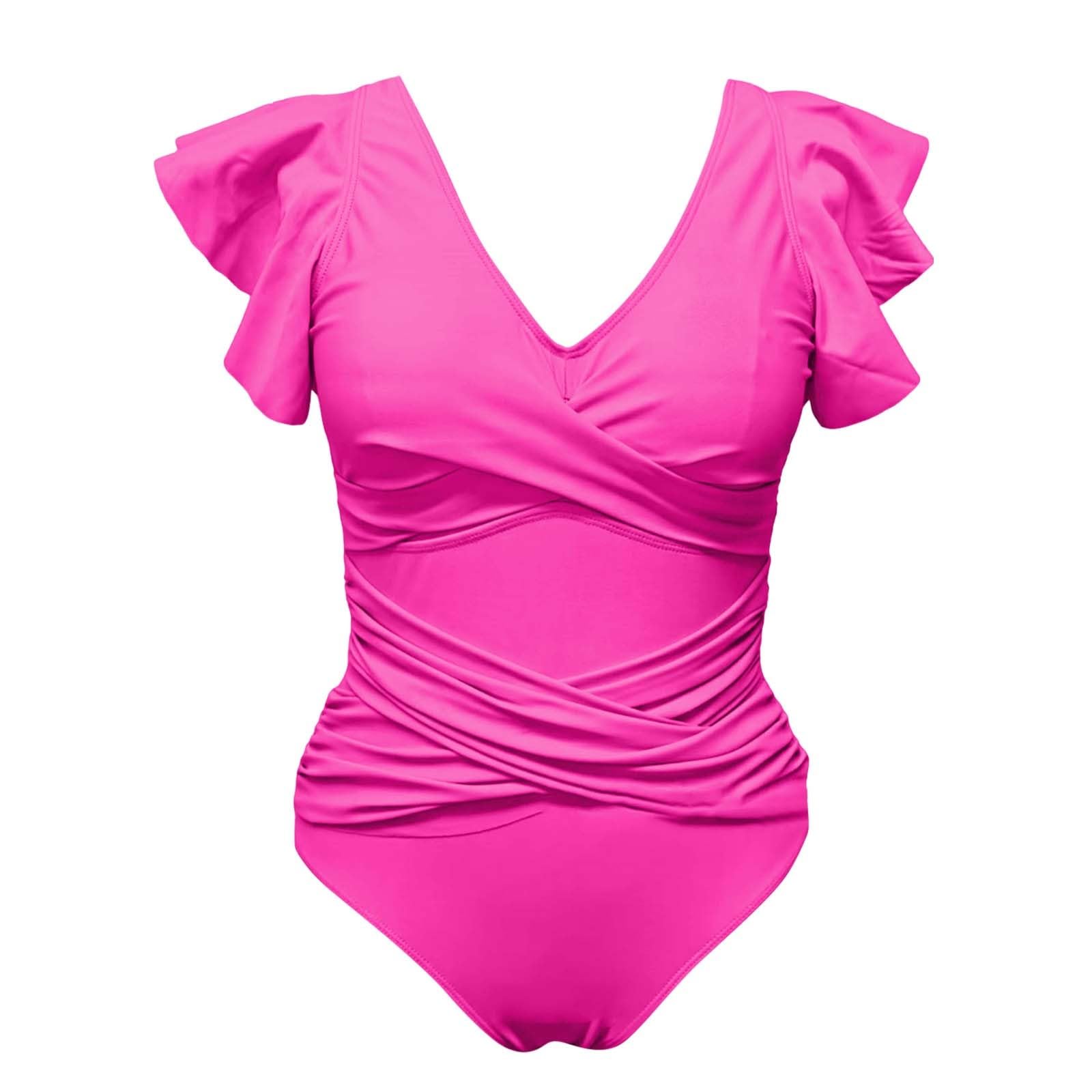 Set Bikini da Donna Costume Bagno con Volant Snellente A Vita Alta 1 Pezzo, RD2, S