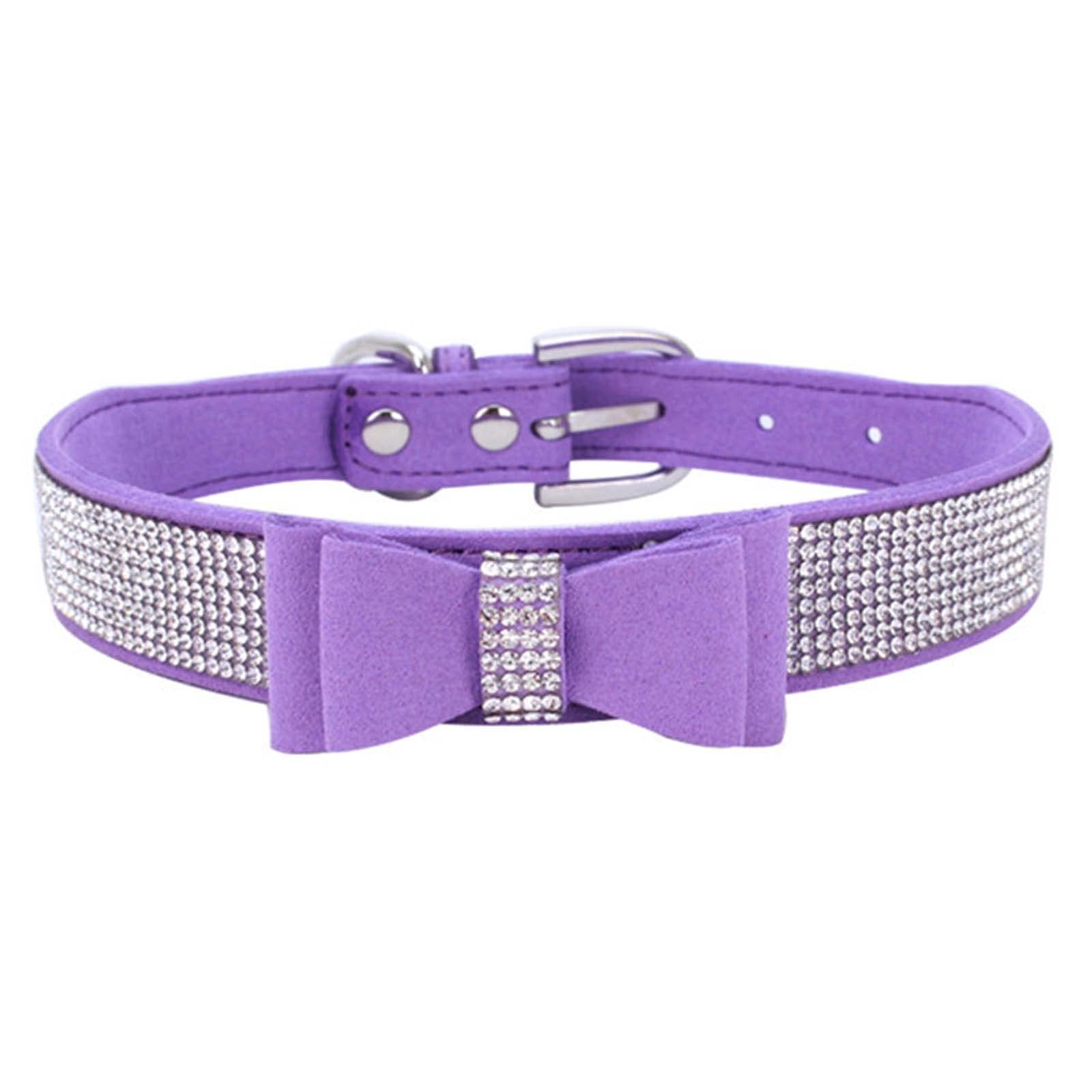 HALFSUMO Dog Collar for Dogs with Rhinestone Cute Dog Collar with Rhinestone Bow for Small and Medium Dogs Purple S