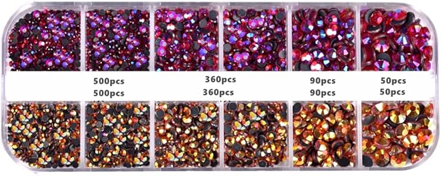 2000 Pcs Mixed Size Hot Fix Round Crystals Gems Glass Stones Hotfix Flat Back Rhinestones