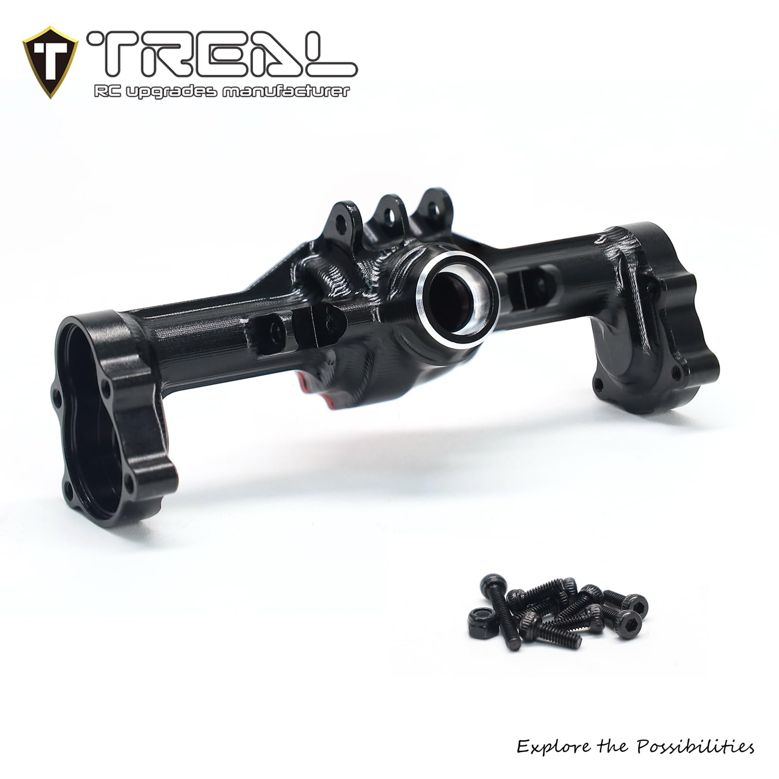 TREAL Aluminum 7075 Rear Axle Housing w Rear Hubs One Piece CNC Machined Upgrades for 1/18 Redcat Ascent 18 Crawler(Black)
