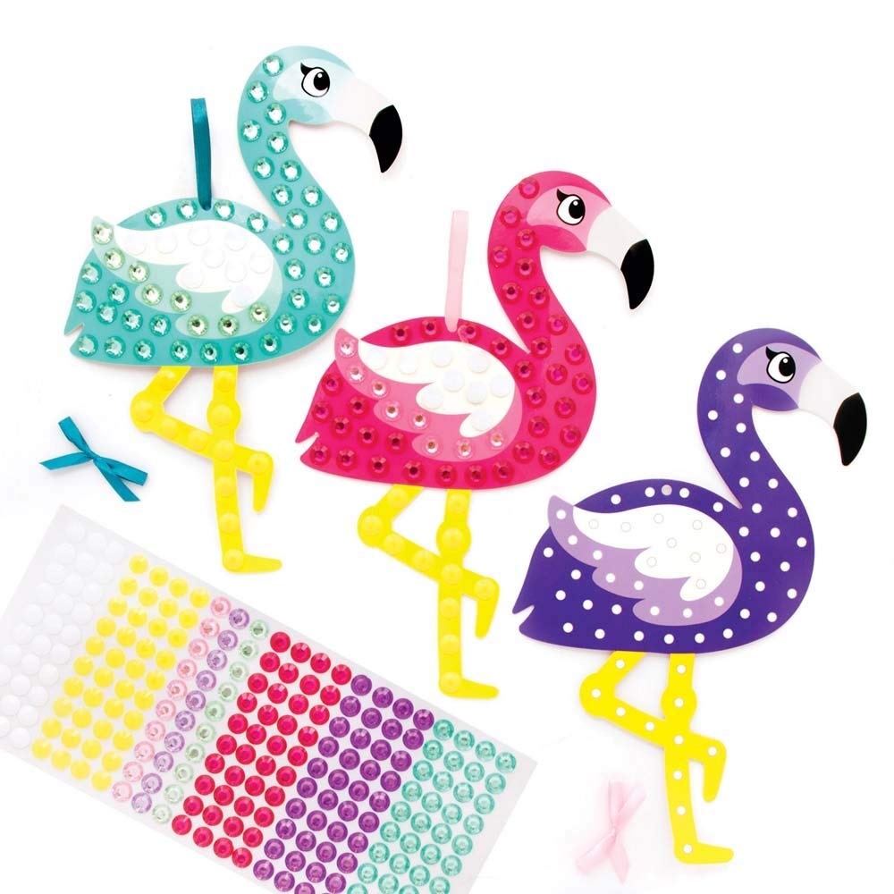 Baker Ross FE143 Flamingo Gem Art Kits - Pack of 3, Make Your Own Picture Kit, Creative Activities for Kids, Self Adhesive Gems Set