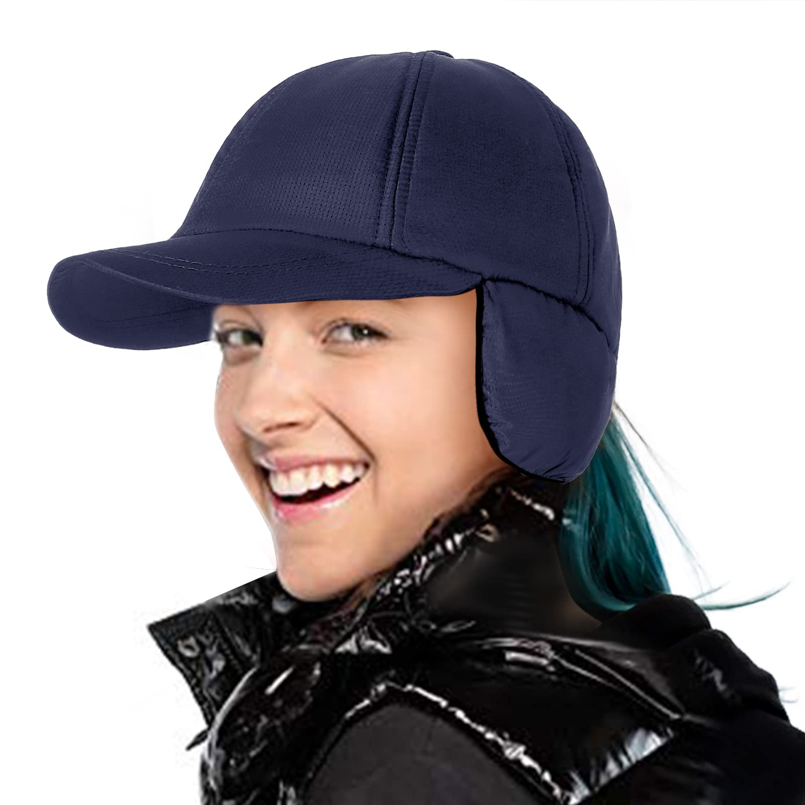 LiuSuperWomens Winter Fleece Ponytail Baseball Cap with Earflap Waterproof  Winter Hats Drop Down Ear Warmer Running Hats for Women