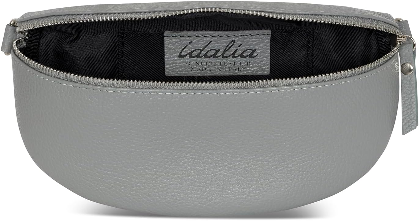 IDALIA Crossbody Bag - Genuine Leather - Fanny Pack - Shoulder Sling Bag - Made in Italy, Sold in U.S. by Idalia (Misty Grey (Silver Hardware), Large)
