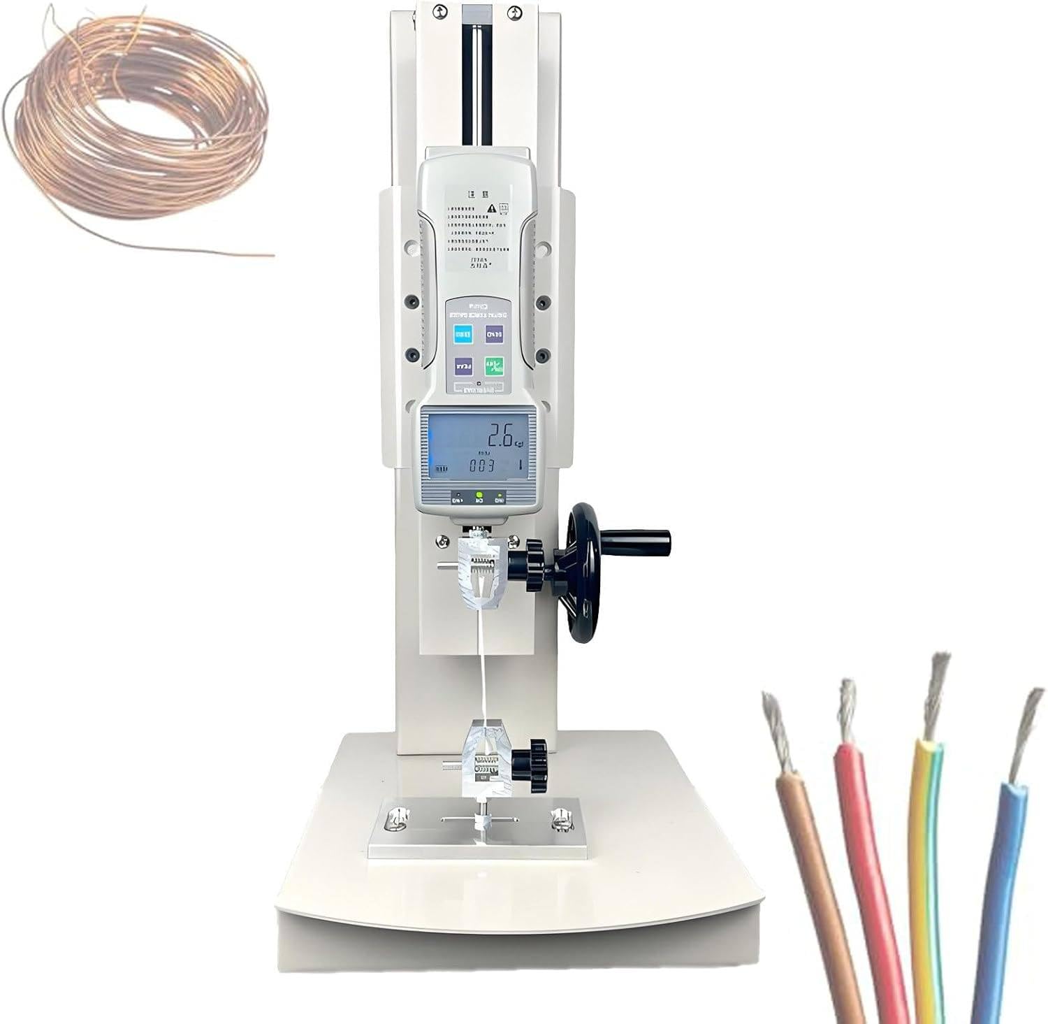 FJYAWEN 270mm Stroke Tensile Tester, Digital Force Gauge Combo for Elongation and Compression Tests, With USB, Error 0.5%, Clamping Thickness 0 to 8 Mm, Units (N, Kg, Lb), Five Probes standard-200N